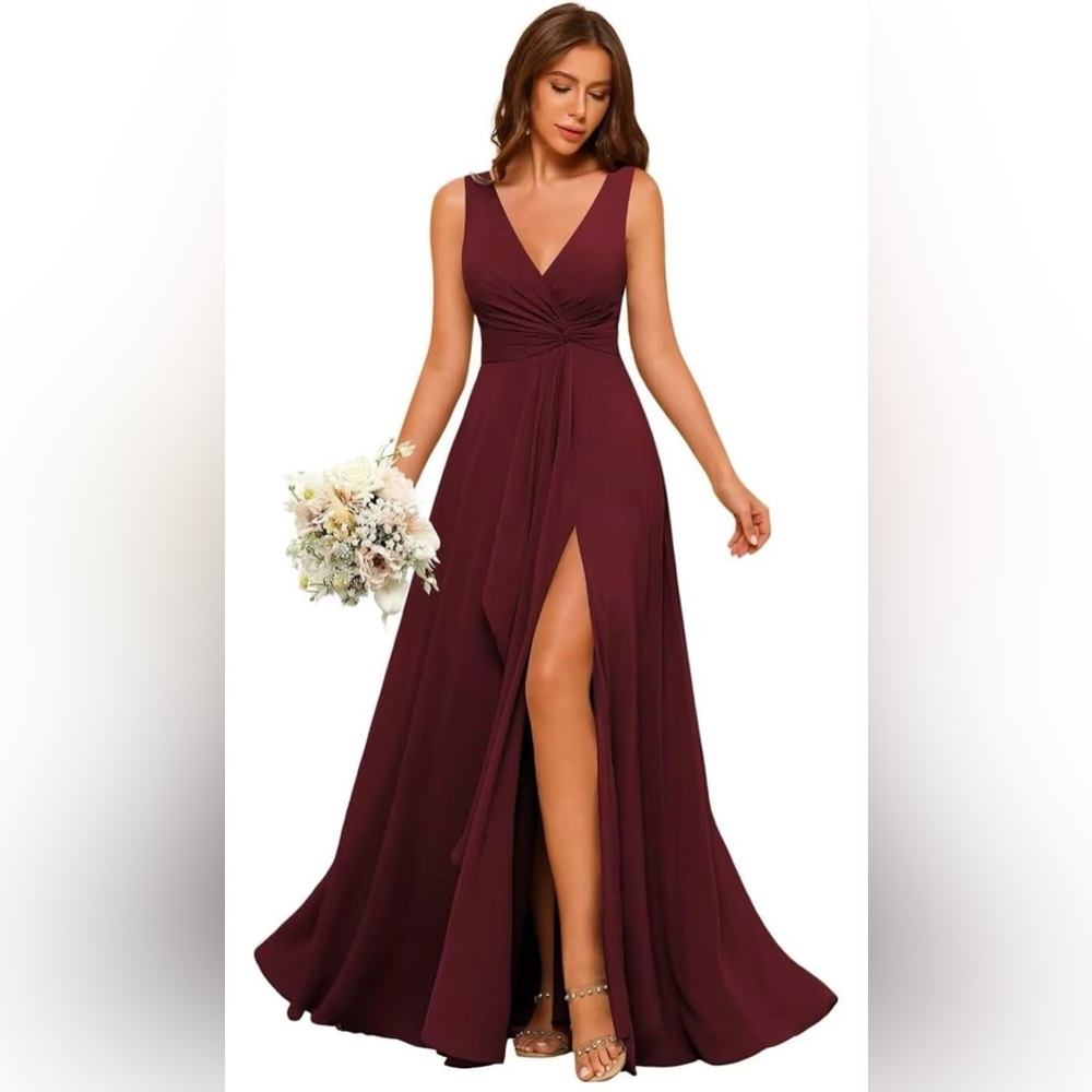 NWT Red/Burgundy/Maroon A-Line Chiffon Bridesmaids Dress